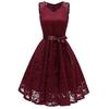 Women Vintage Princess Floral Lace Cocktail V-Neck Party Aline Swing Dress
