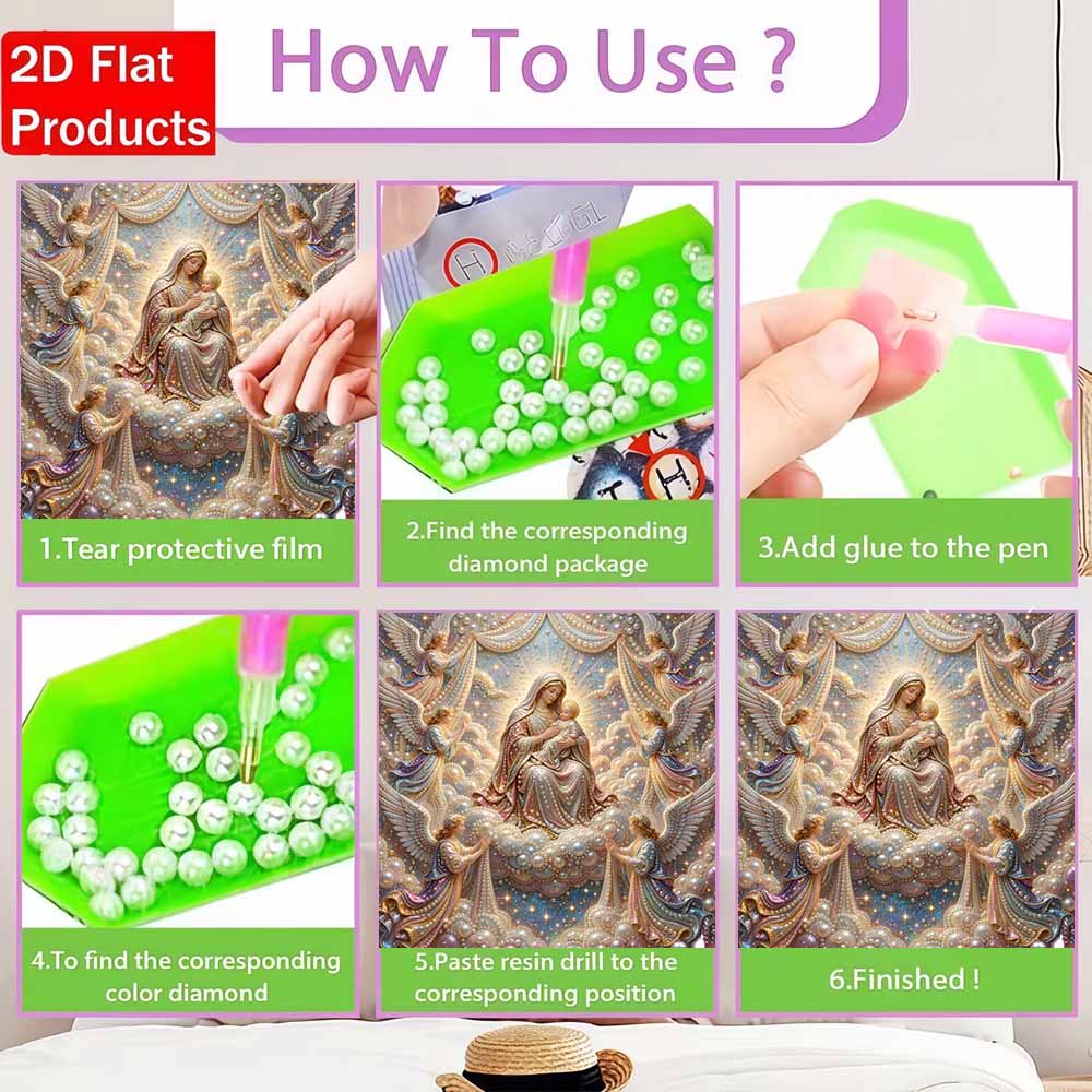 Pearl Painting 5D DIY Decorative Painting. Holy Mother and Angels. Cute Birthday Gift. Handmade Art Painting