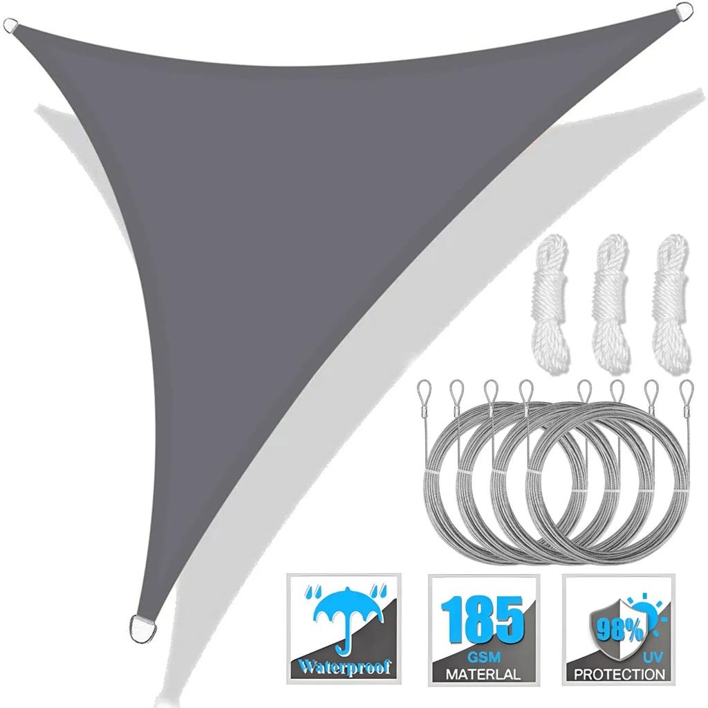 Voile d'ombrage triangulaire Imperméable Voile de jardin Tonnelle 98% Blocage UV Auvent de patio extérieur pour fête avec accessoires d'installation et cordes