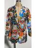 European & American Women's Mid-Length Printed Casual Blazer - Spring/Autumn 2024 Fashion