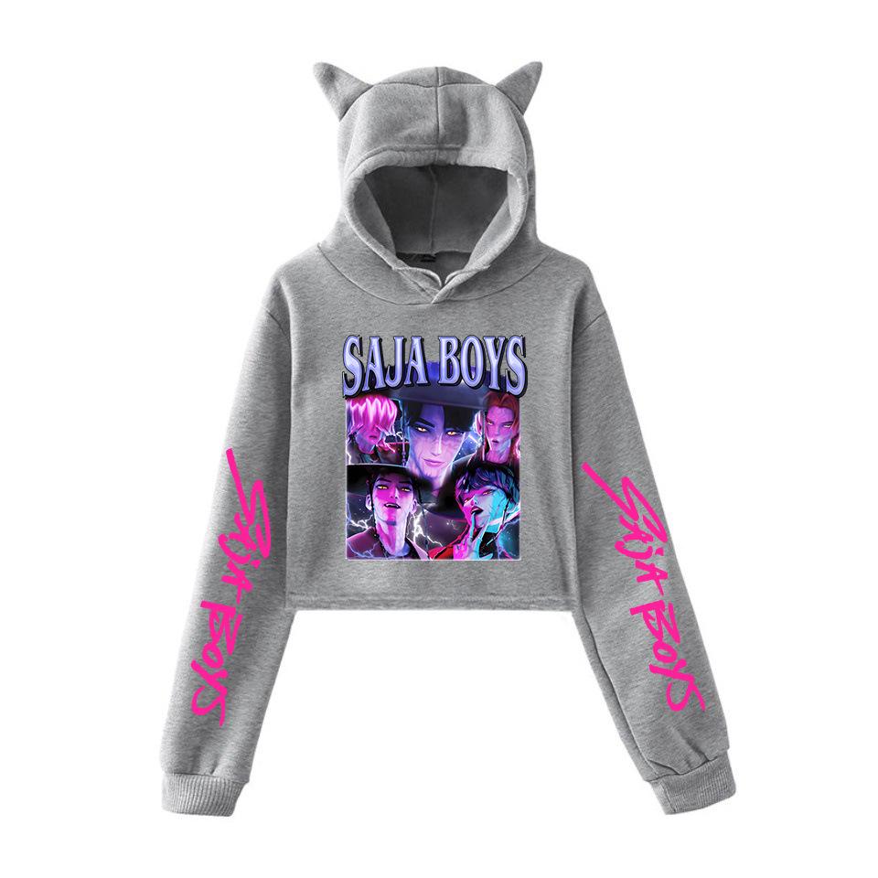 KPop Demon Hunters Printed Women Hoodie Cat Ears Long Sleeve Crop Tops Saja Boys Trend Harajuku Streetwear Women's Clothing