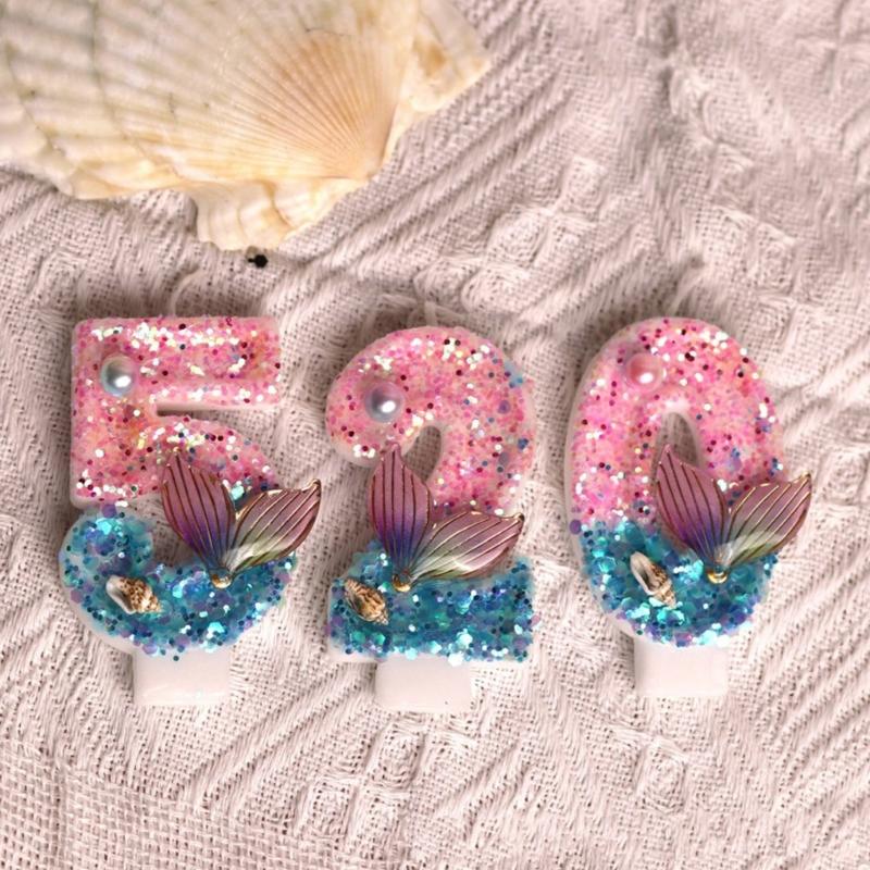 Ocean Mermaids Themed Birthday Number Candle Paraffins Wax Safe For Kids Girls Parties And Cake Toppers Decorations