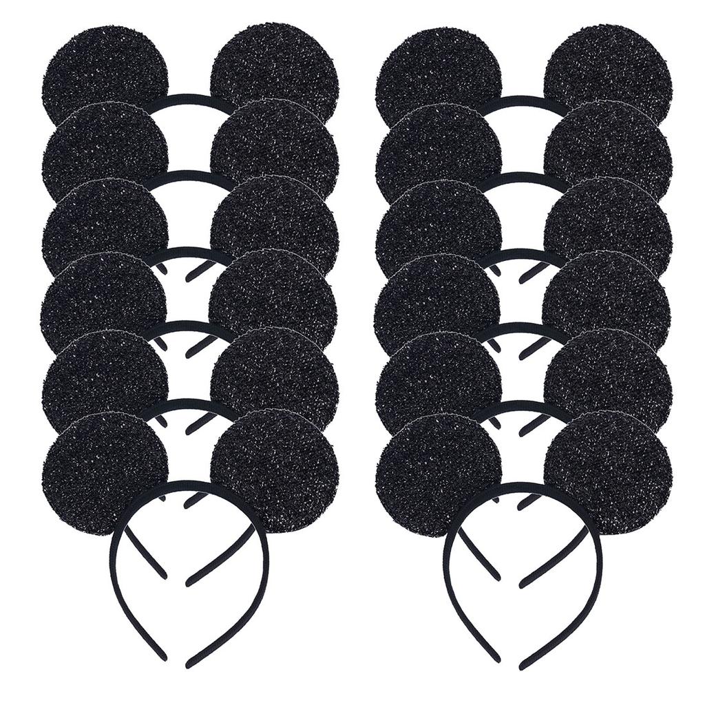 12 Stück Mausohren Stirnband Mädchen Festival Stirnbänder Schwarze Pailletten Schleife Haarband Kinder Geburtstagsfeier Haarschmuck Geschenk