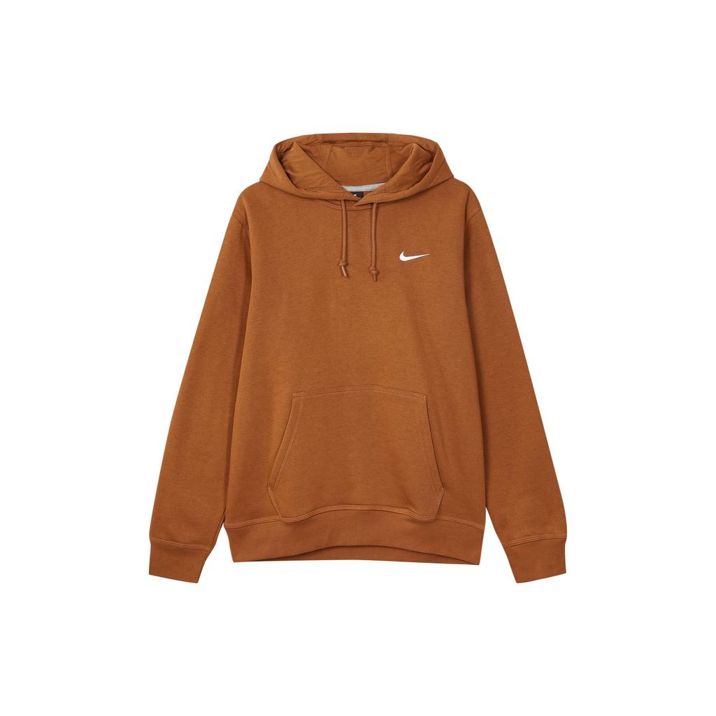 Nike Club Swoosh Small Logo Solid Color Drawstring Hoodie Pullover Men Sweatshirt Tan 916271-290