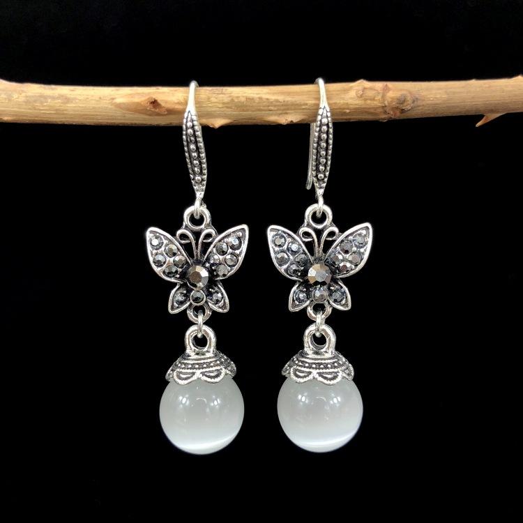 Ethnic style retro fashion agate earrings women's simple temperament opal diamond earrings versatile long ear jewelry