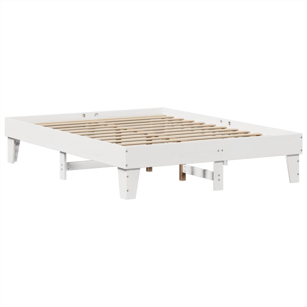 Vidaxl Bed Frame Without Mattress, White, 140X190 Cm, Solid Pine Wood