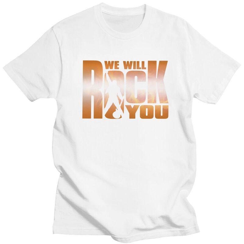 Custom We Will Rock You T Shirts Men 100 Cotton Tees Queen Rock Band Tshirts ShortSleeve Fashion Tshirt Clothing