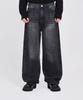 Dideobeulyueseui Washed Balloon Denim Wide Pants (Black)