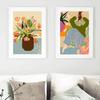 Abstract Peace Lily Calm Woman Portrait Vase On Chair Boho  Canvas PaintingPoster Wall Art Print Pictures For Living Room Decor