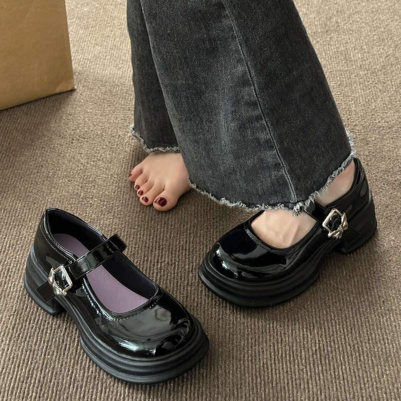 jk Mary Jane small leather shoes women's spring and summer 2025 new student platform black versatile British style single shoes tide