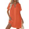 Women's V Neck Short Sleeve Swim Cover-Up Loose Casual Beach Tunic Dress