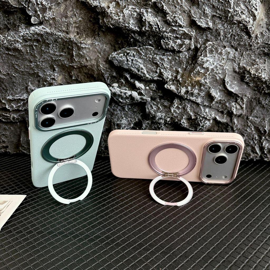 Lychee Pattern 360° Rotating Stand Magnetic Phone Case with Drop Protection for iPhone 17 Pro.