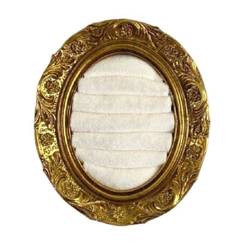 Ring Display Tray with Multiple Horizontal Slots, Ornate Oval Scrollwork Frame and Flat Base for Tabletop Presentation