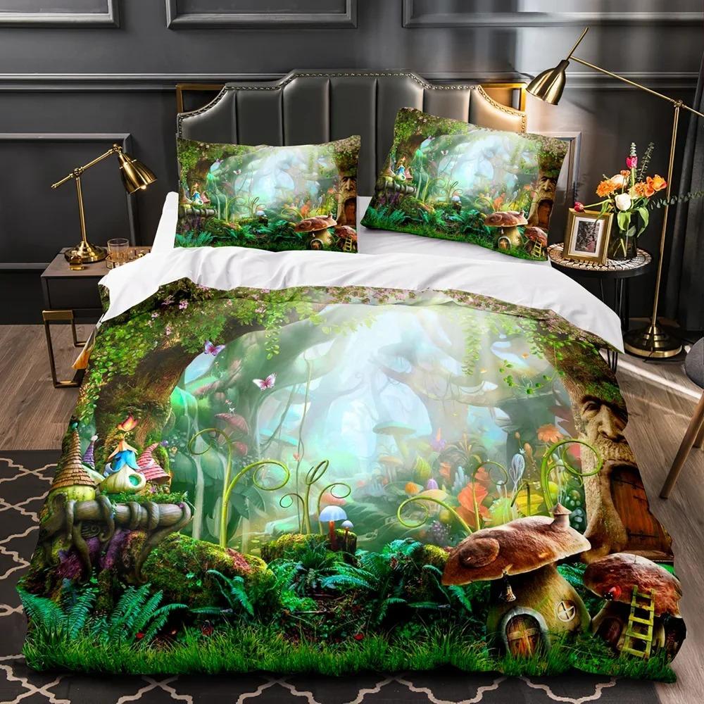 

Comforter Mushroom Fairy Forest Magic Lilliputian Fungus Plant Bedding Set Boys Girls Twin Queen Size Bed Kid Adult Comforter (quilt)-EU Single(135*200cm)3pcs