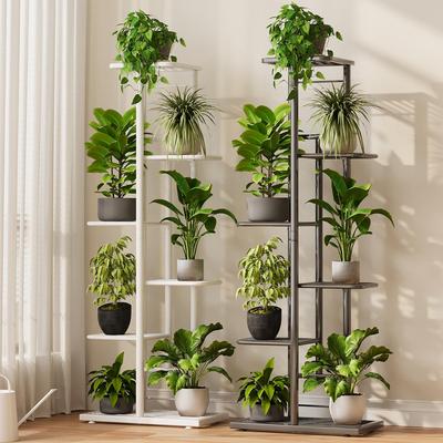 Wheeled Wrought Iron Multi-tier Plant Stand for Indoor/Outdoor Balcony Use