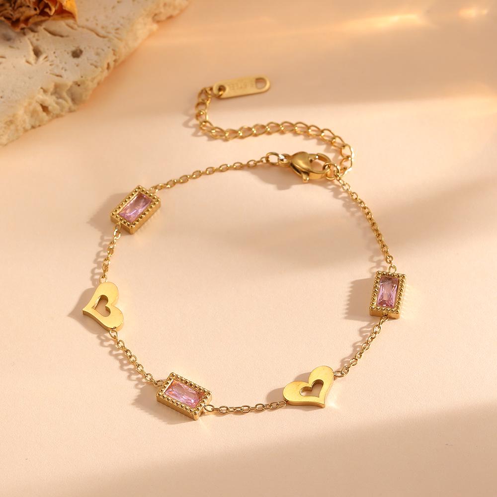 Titanium Steel Square Stone Bracelet for Women - Colorful Casual & Dating Accessory