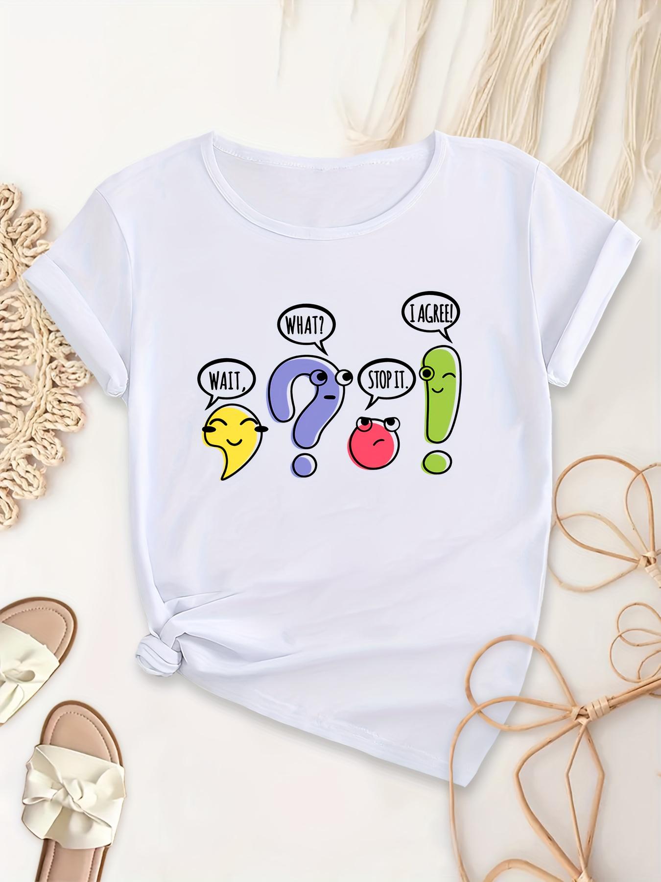 

Teachers Day Colorful Comma Creative Print Comfy TShirt Round Neck Short Sleeve Casual Top Womens Summer Tee Clothing S