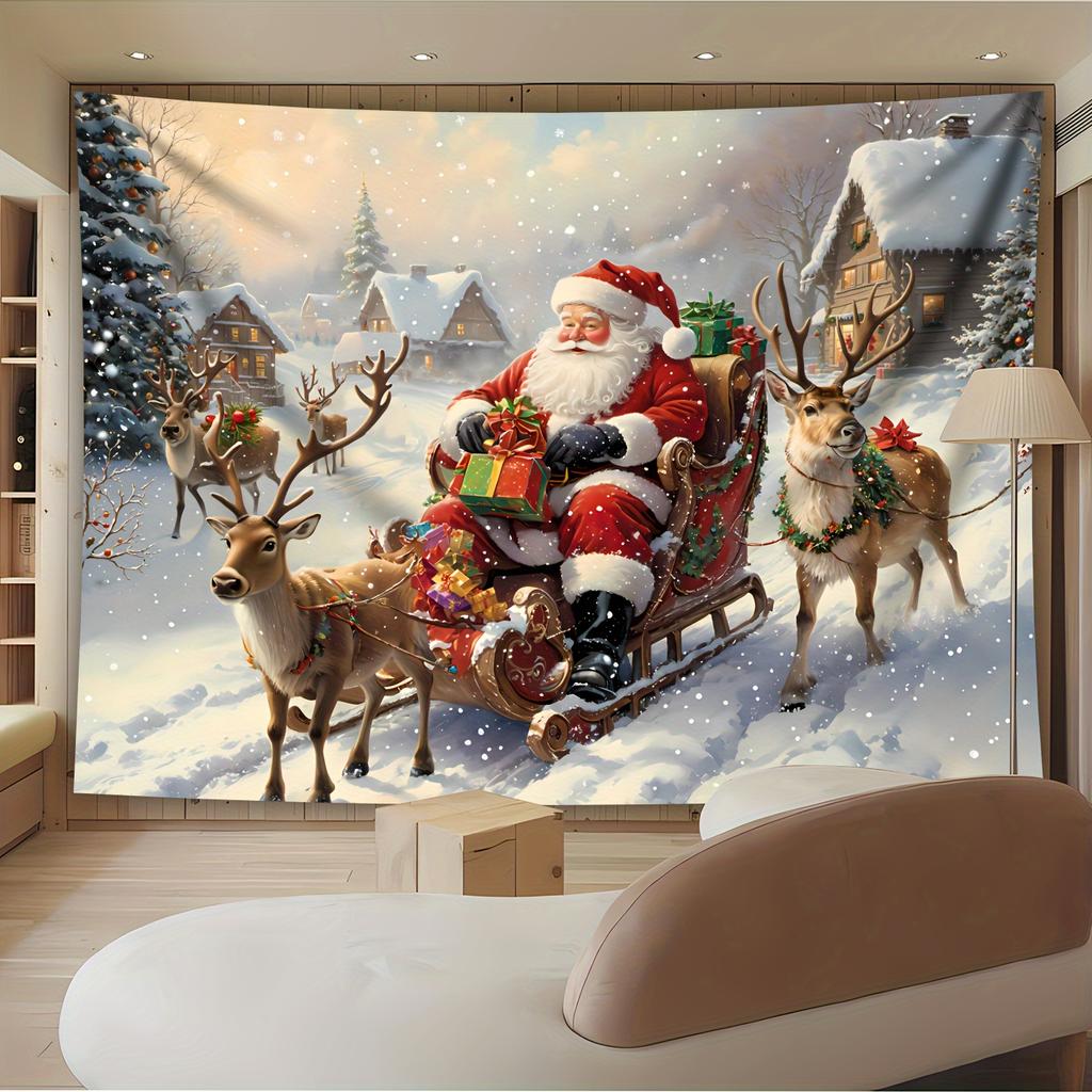 Santa Claus, Carriage, Elk Photo, Background Wall, Tapestry, Living Room, Bedroom, Office, Family Room Party Decoration