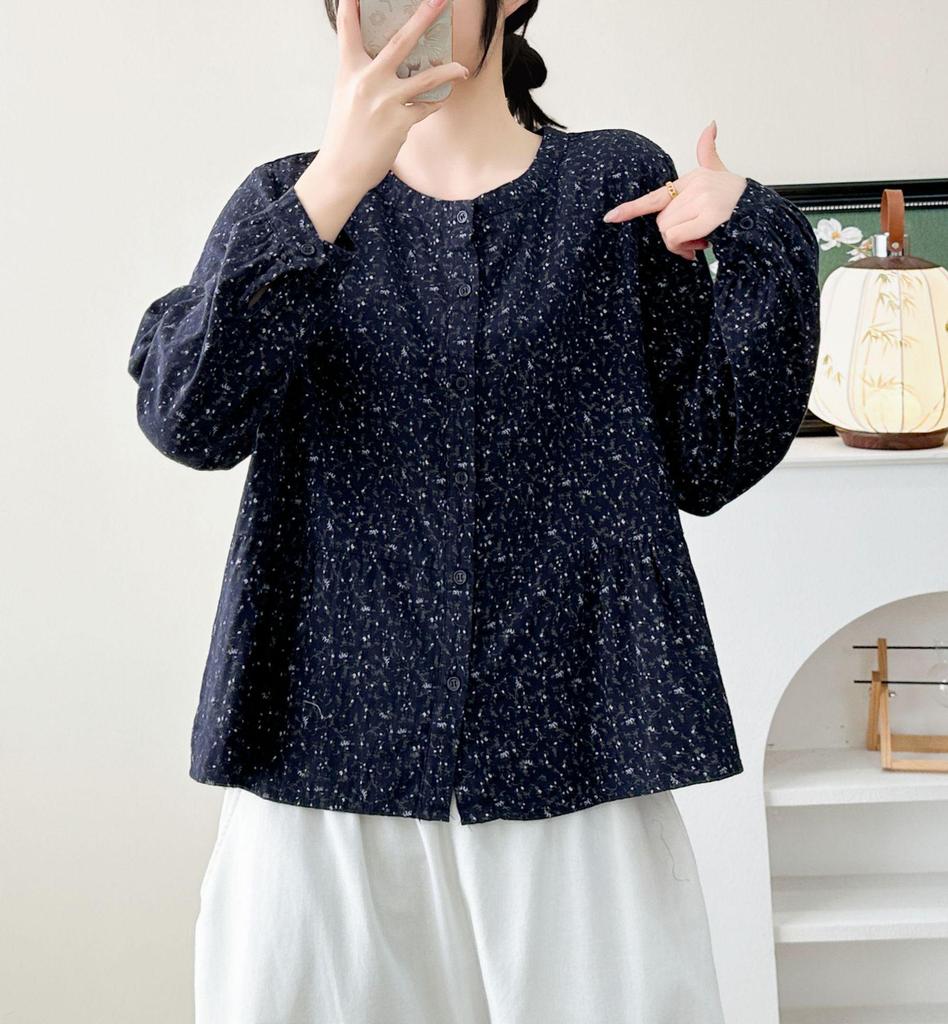 2026 Early Spring Double-Layer Floral Cotton Gauze Women's Long Sleeve Loose Casual Doll Shirt