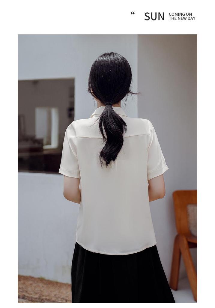 2026 Koreanischer Stil Plissiertes Satin-Chiffon-Hemd - Kurzärmelig, Vielseitige Damenmode