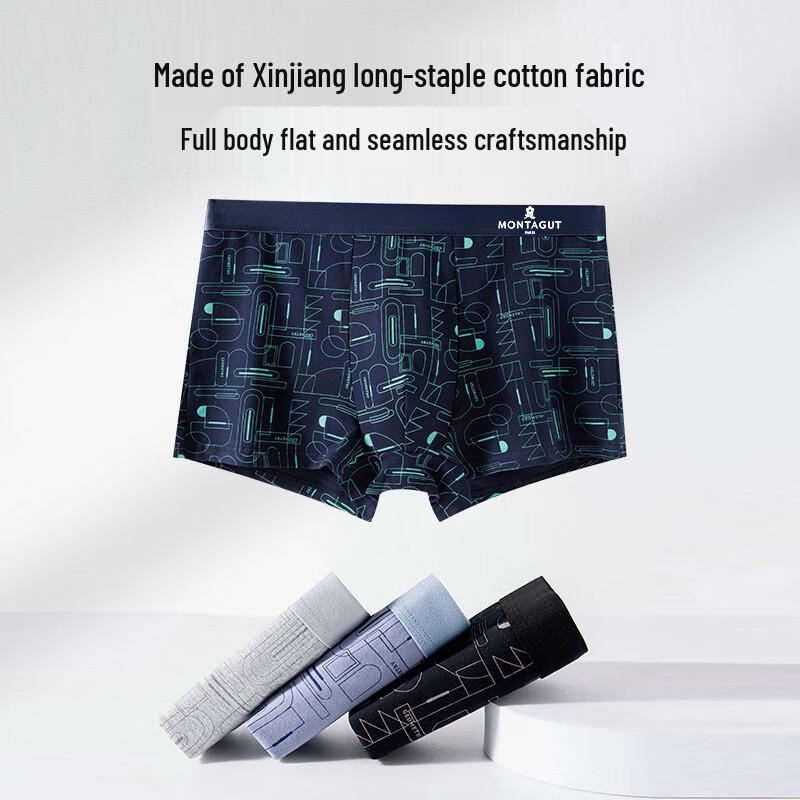 Montagut Men's Cotton Boxer Briefs 4-Pack with Antibacterial Silk Crotch