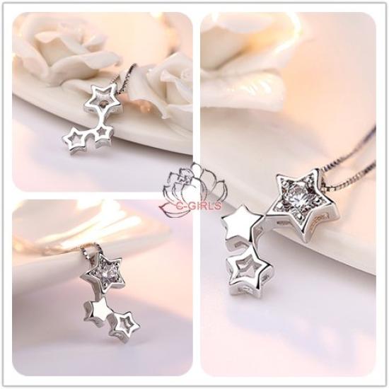 [C-Girls Pearl Shop] 5A Grade Star Diamond CZ Star Pendant Necklace, Perfect for Shichi-Go-San, Weddings, Dangle Necklace, 925 Silver, Cubic
