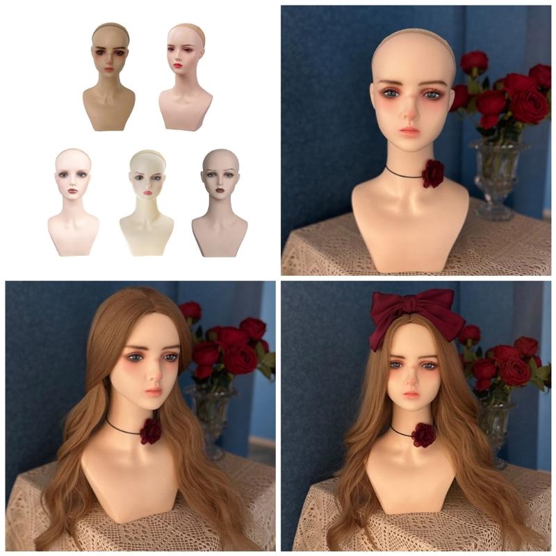 Wig Stand Portable Wig Holder Female Mannequin Head Wig Display Stand Wig Training Head Model for Hair Salons