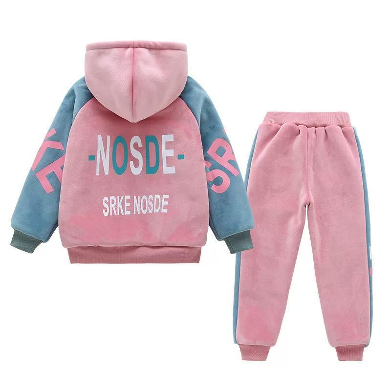 Girls' Gold Velvet Sweater Plus Velvet Thickening Girls Spring, Autumn and Winter Casual Sportswear Children's Double-sided Velvet Two-piece Suit