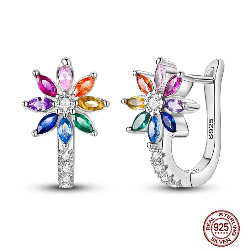 Sparkling Women Hoop Earrings 925 copper Heart Shape Star Moon Round Blue Zircon Fit Origina Drop Earrings Zircon Holiday gifts