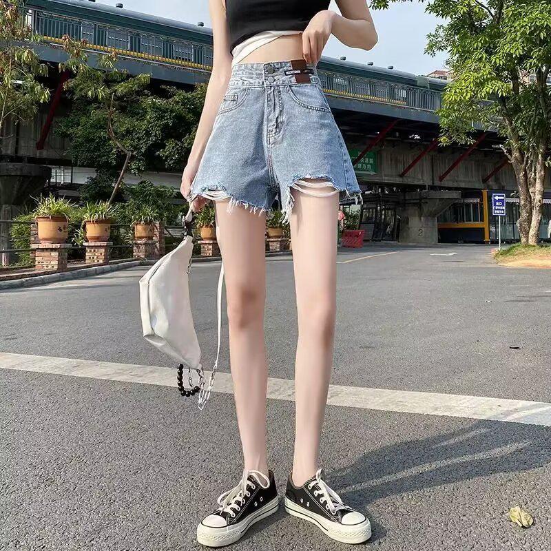 2025 Women s High Waist Retro Denim Shorts - Trendy, Slim, Wide-Leg Summer Hot Pants 2XL
