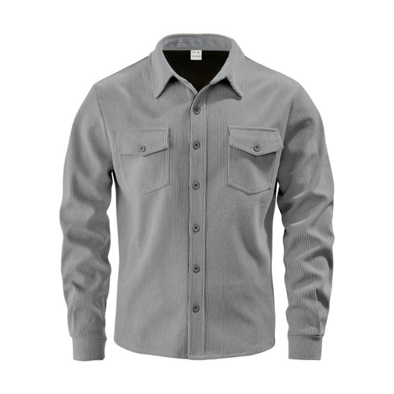 

Men s Fashion Casual Corduroy Single Breasted Sports Trendy Pocket Coat Lapel Long-sleeved Shirt XXXL сірий