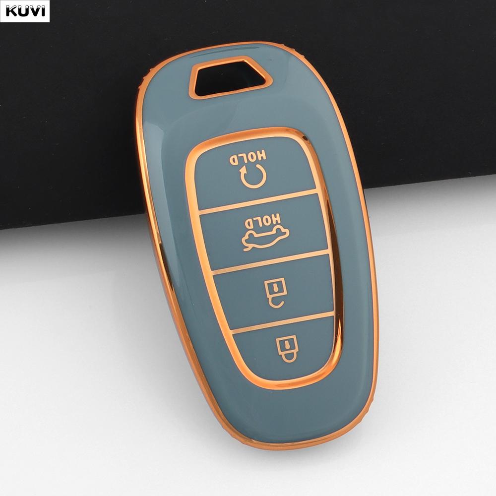 For Hyundai Santa Fe Tucson 2022 NEXO NX4 Atos Prime Solaris 2021 TPU 4 Button Car Remote Key Case Fob Keychain Auto Accessories