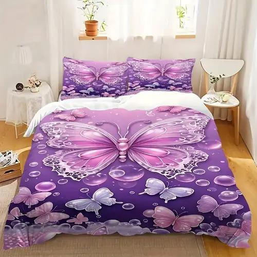 Light Luxury Purple Butterfly Duvet Cover Queen King Size Feature Digital Print Bedding Set Soft And Comfortable 3 Pcs No Quilt
