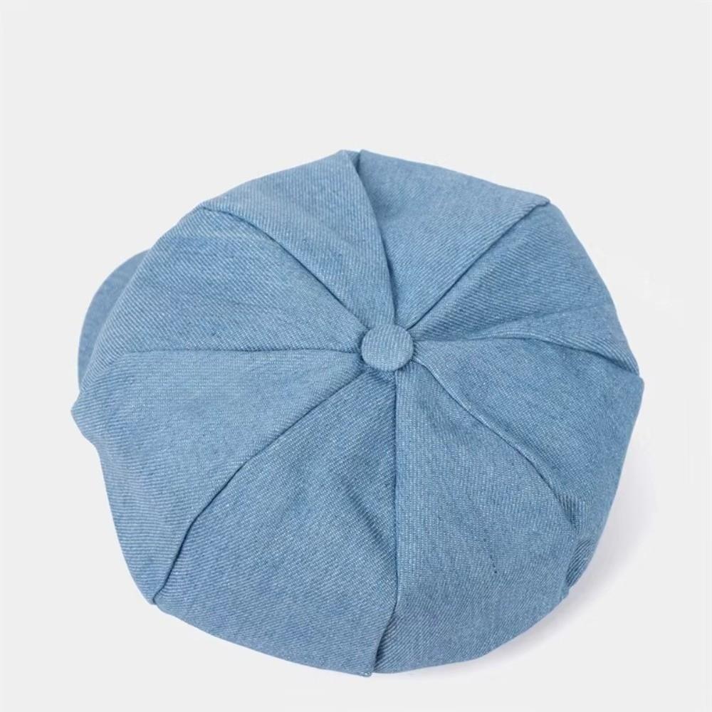 Denim Cloth Women Beret Hats Solid Color Artist Hat Casual Octagonal Caps Female Newsboy Cap