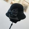 Autumn Winter 100% Wool Hat Bell Hat Women's French Elegant Retro Hepburn Autumn and Winter Celebrity Pearl Wool Felt Bucket Hat