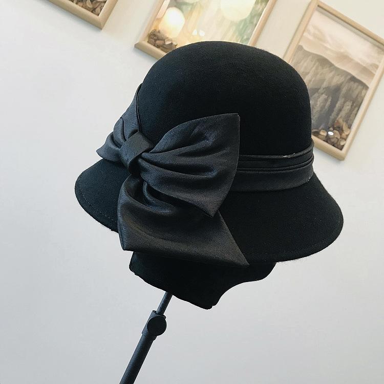 Autumn Winter 100% Wool Hat Bell Hat Women's French Elegant Retro Hepburn Autumn and Winter Celebrity Pearl Wool Felt Bucket Hat