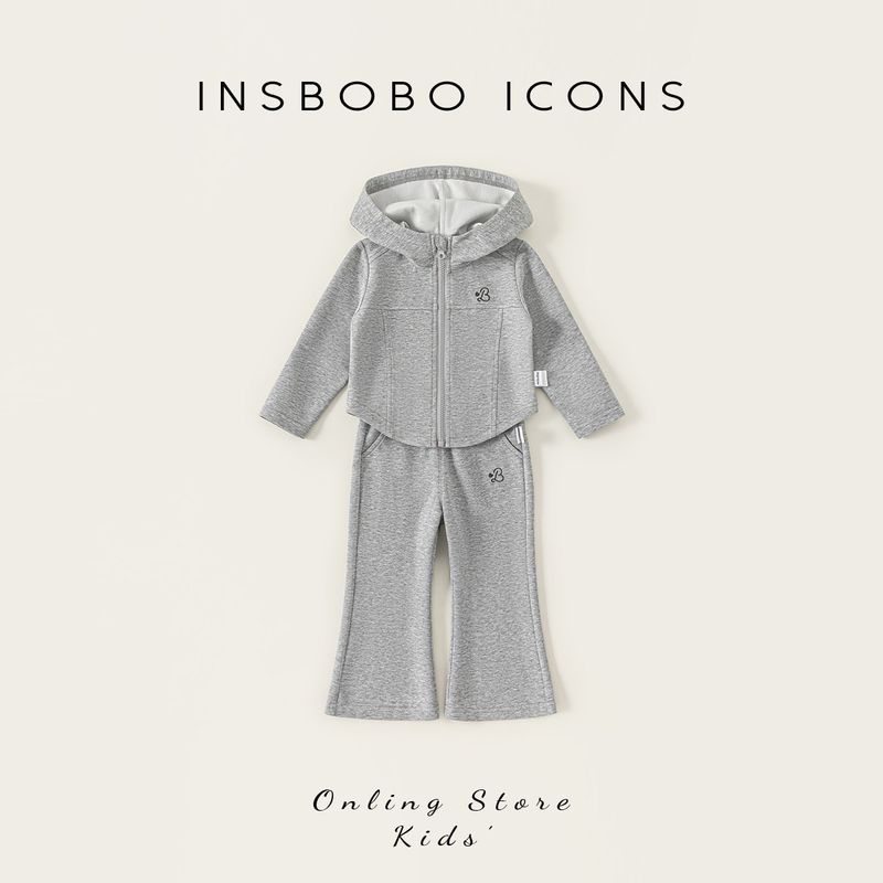 Insbobo Girls  Suit 2026 Spring New Children s Clothing Girls  Fashionable Sportswear Baby 7A Antibacterial Gray 80
