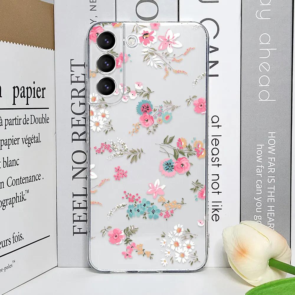 Cute Flower Painted Phone Case for Samsung S22 S21 FE Ultra Clear Silicone Soft Cases for Samsung Galaxy S25 S24 S23 Plus Covers