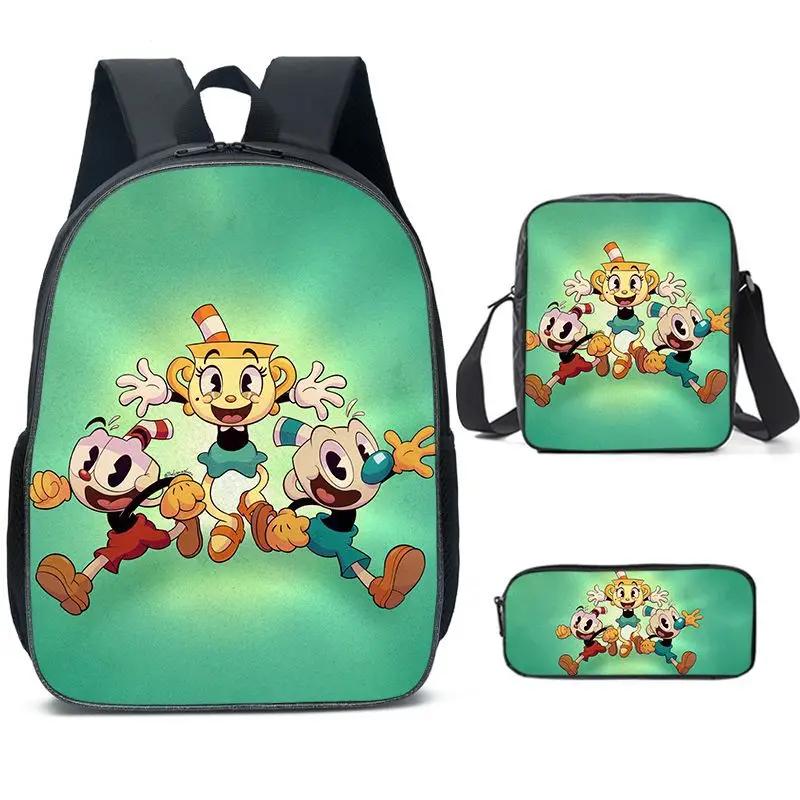 Cuphead Anime 3Pcs/Set Backpack Student School Shoulder Bag Kids Cute Travel Backpack Children Birthday Gift