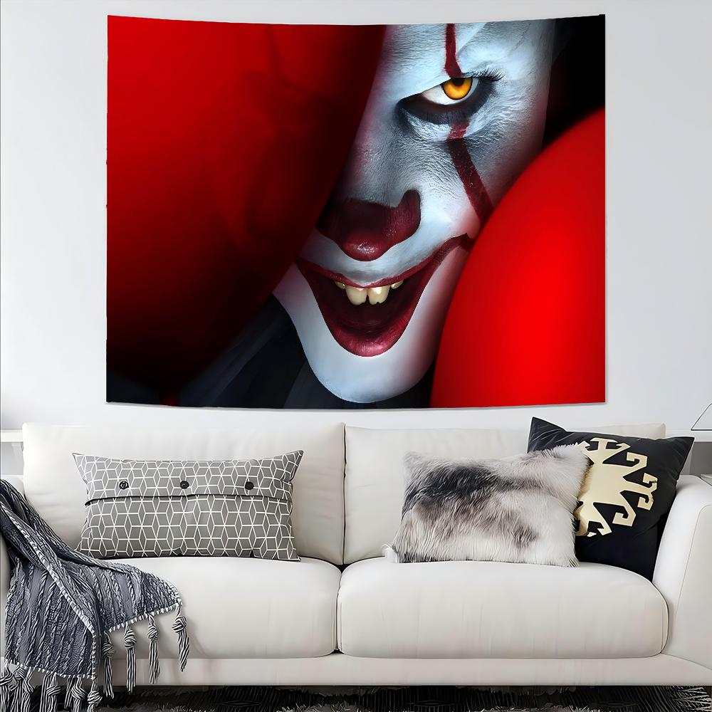 

VIKAMA Intricate Dark Star Tapestry Pennywise Blood Eyed SplitFace Secret Room Haunted House Gaming Party Decoration 74x94cm(29x37in)