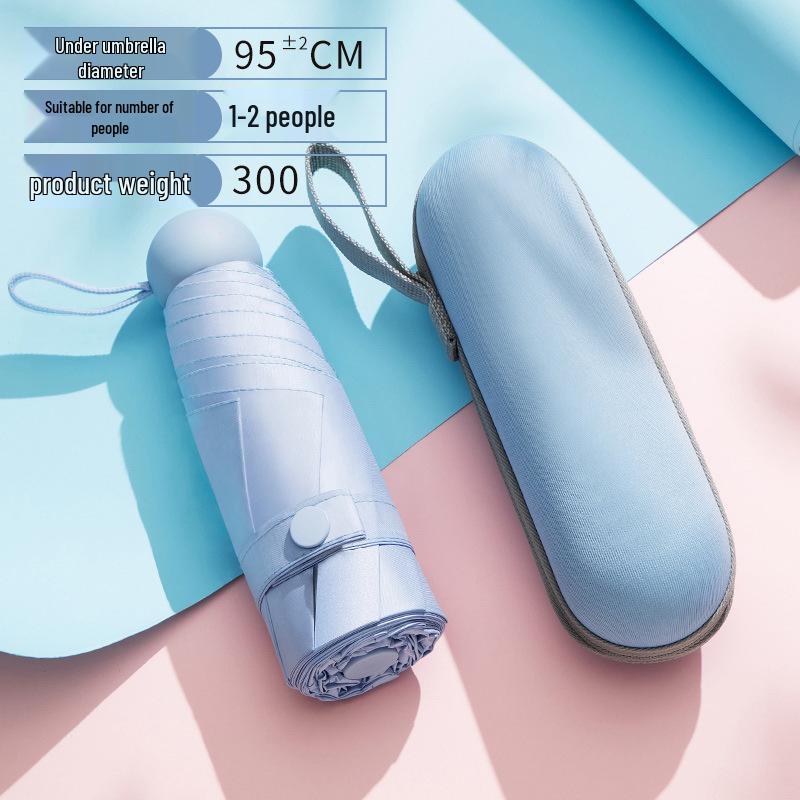 Compact Five-Fold Umbrella: Portable Pocket Sun Capsule with Black Glue Sunscreen, Ultra-Light for Sun and Rain.