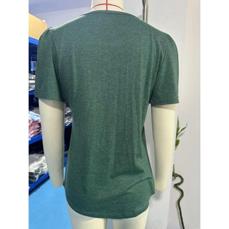 Spring Summer Round Neck Zipper Loose Short Sleeved T-shirt Top for Women T-Shirts Women’s