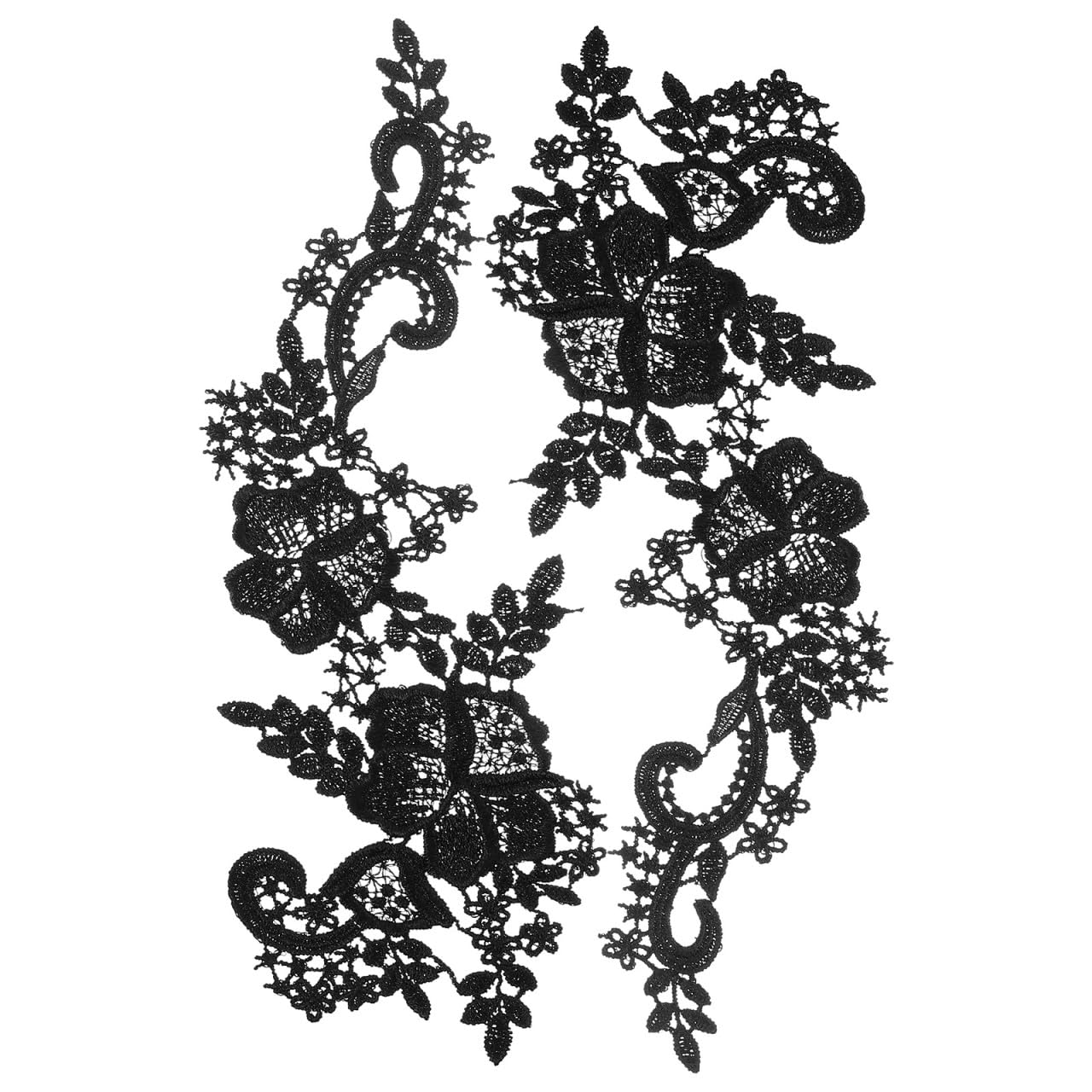 

EXCEART Wedding Lace Fabric, Floral Embroidered Patches for Decorative Flower Appliques, DIY Accessories, Black Polyester Thread, 1 Pair