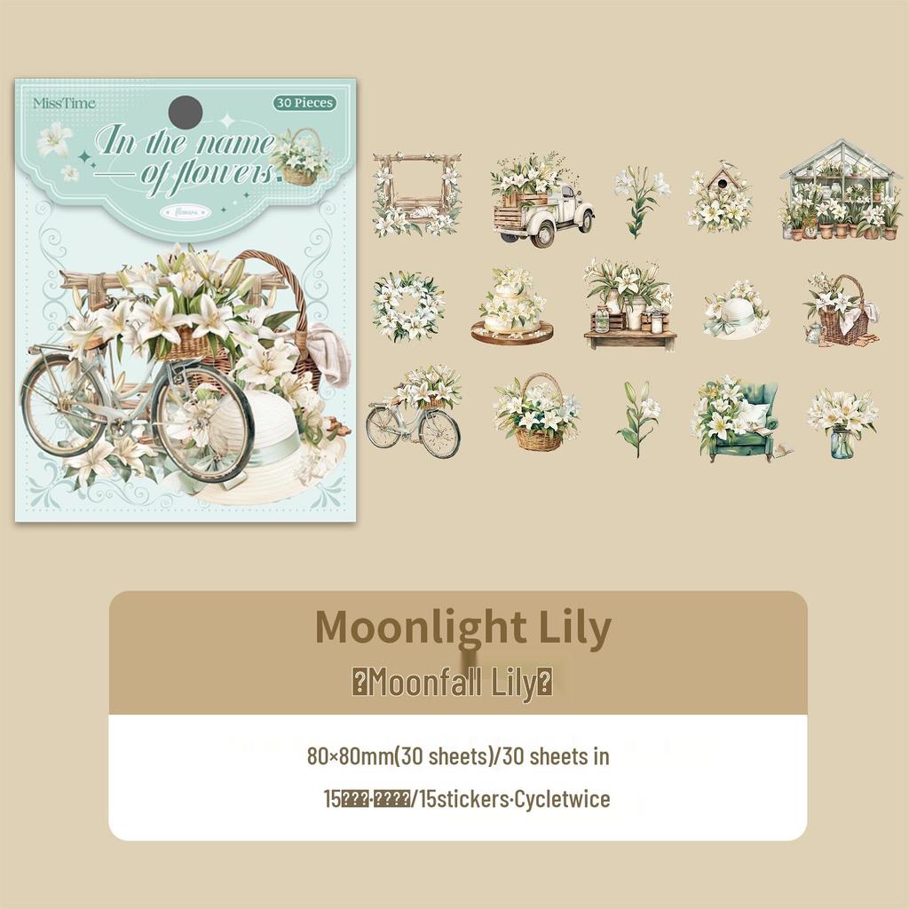 Shiguang Blumige Landschaft PET-Aufkleber-Set: 30 gemischte pflanzenförmige Dekorationsaufkleber in 6 Designs.