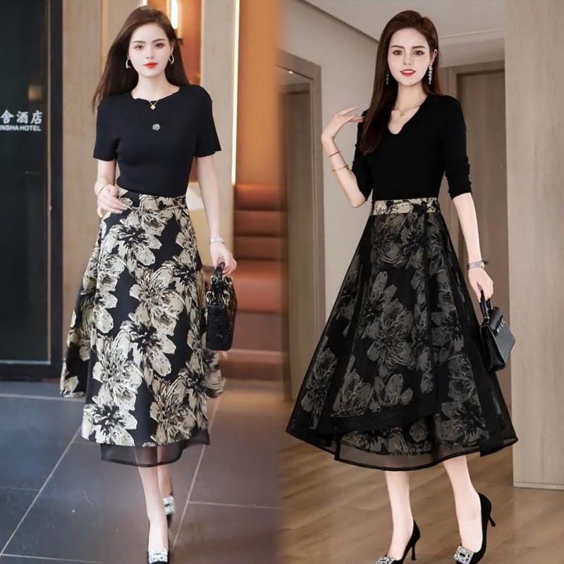 Women s Floral Print Midi Skirt High Waist A Line Elegant Office Skirt M