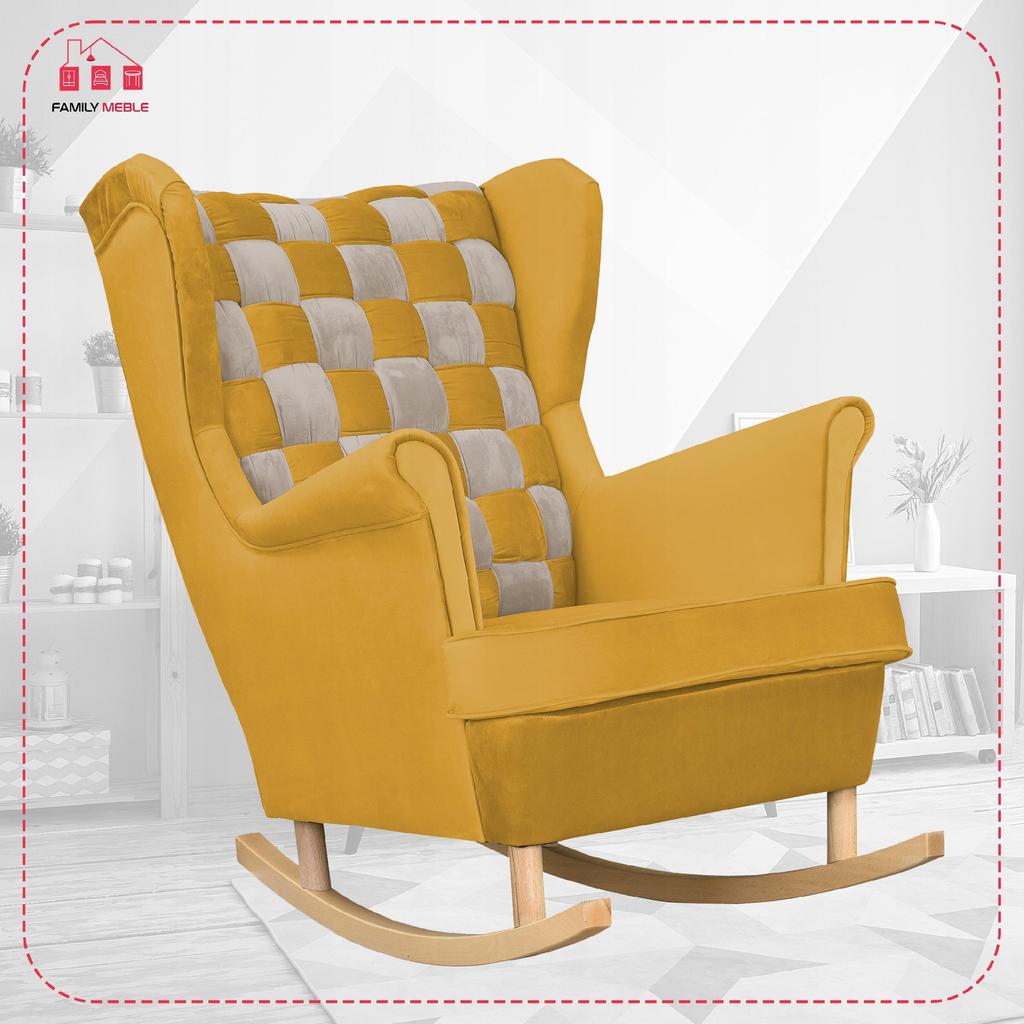 Carol Duo Family Furniture Yellow-gray Checkerboard Rocking Chair Comfortable