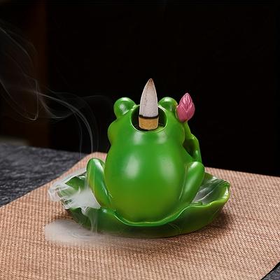 Resin Backflow Incense Burner Creative Cute Frog+Lotus Fragrance Holder Incense Stick Burner for Home Decor (Without Incense)