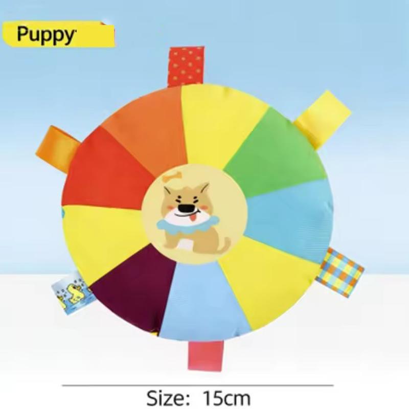Rainbow Plush Flying Saucer Dog Chew Toy Bell Teeth Grinding Wear Resistant Bite Toy For Small Puppy Teddy Outdoor Pet Interactive Training Supplie