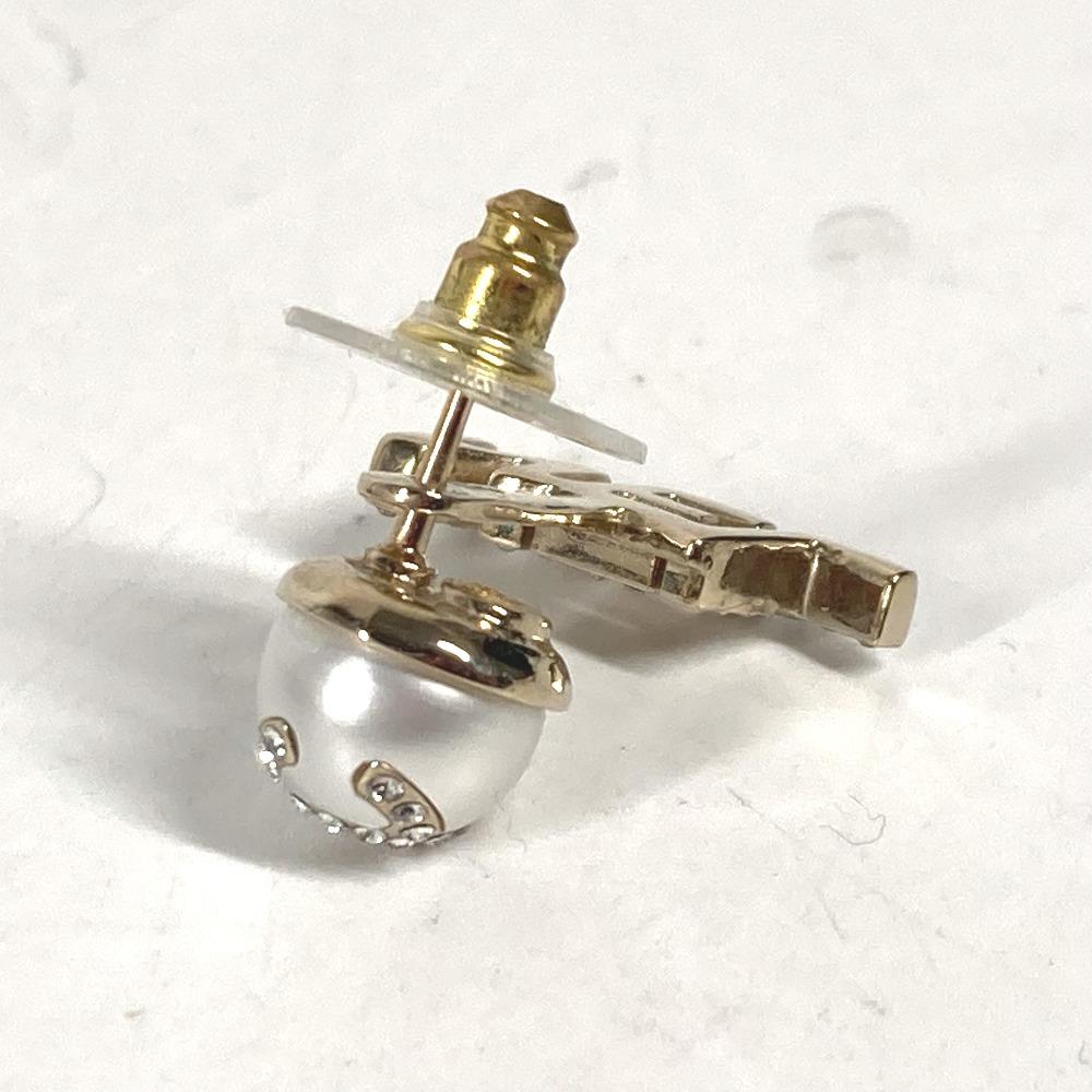 CHANEL A21A CC CC Mark Faux Pearl Rhinestone logo Pierce Metal White/Gold