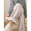Oatmeal Herringbone Fleece Wide-Leg Pants for Women - Autumn/Winter Slim Fit